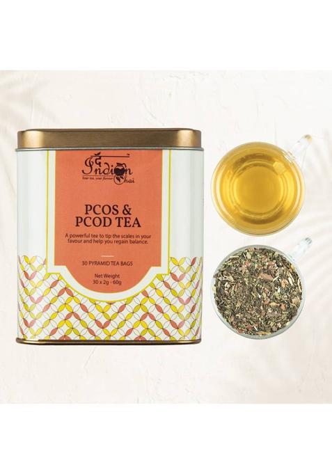 The Indian Chai Pcos & Pcod Tea 30 Pyramid Tea Bags, With Spearmint, Chasteberry, Superherbs, Helps With Facial Hair Growth, Scalp Hair Loss Related To Hormonal Imbalance, Unwanted Hair Herbal Infusion Tea Tin (60 G)