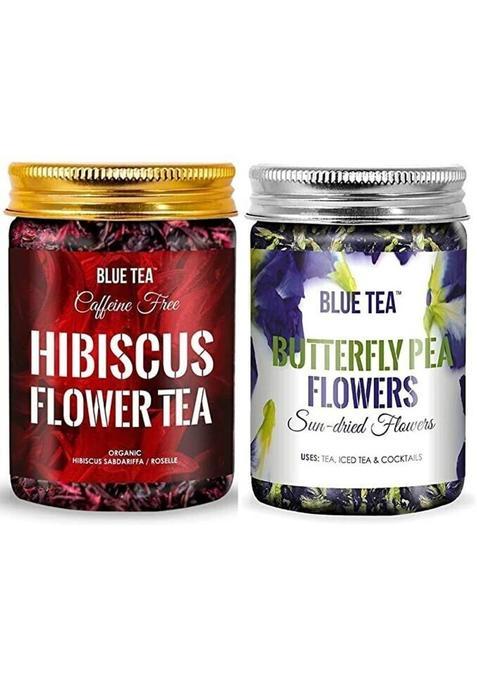 Blue Tea Butterfly Pea Flower- Certified Organic & Egyptian Hibiscus Flower Herbal Tea - Combo Pack |150G Hibiscus Herbal Tea Plastic Bottle&nbsp;&nbsp;(2 X 75 G)