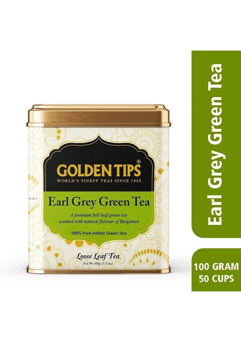 Golden Tips Premium Darjeeling Full Loose Leaves Earl Grey Bergamot Orange Green Tea Tin (100 G)