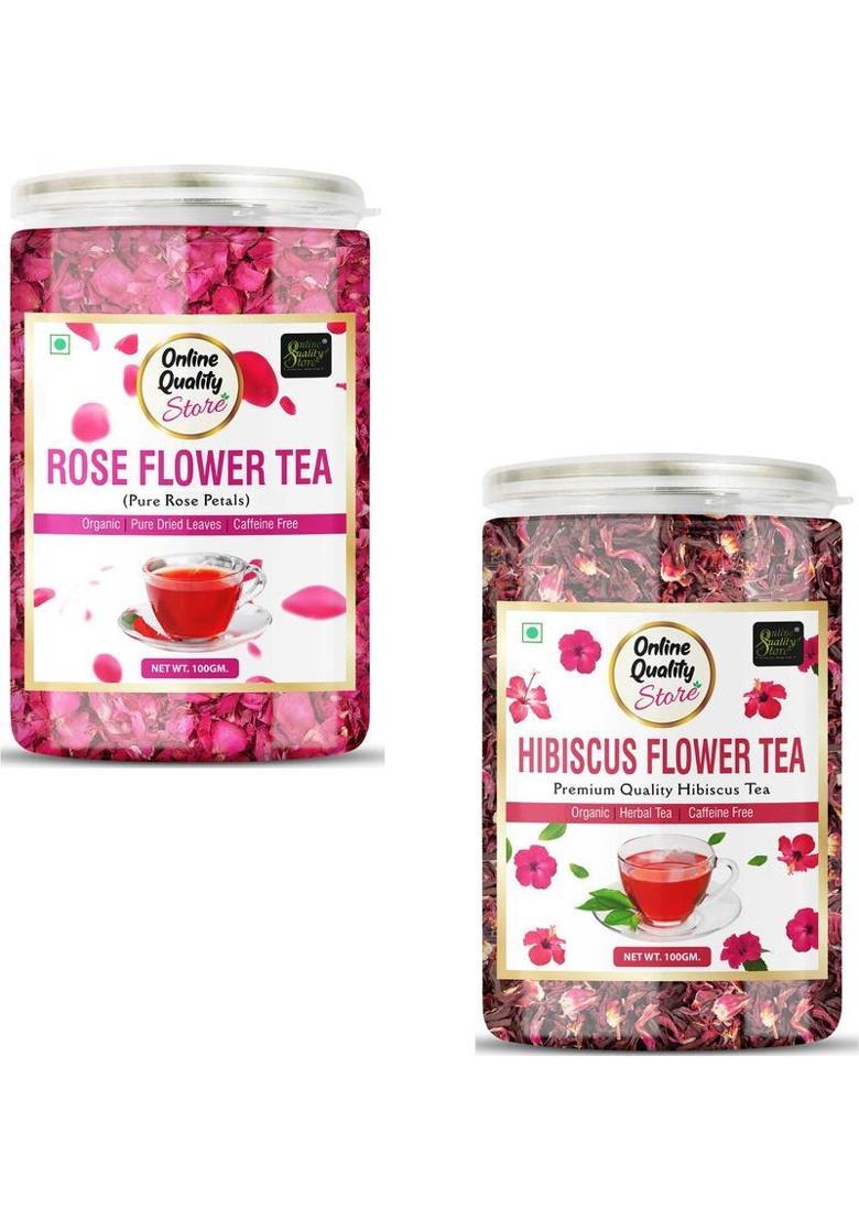 Online Quality Store Organic Hibiscus Flower Tea, Rose Flower Tea Combo
