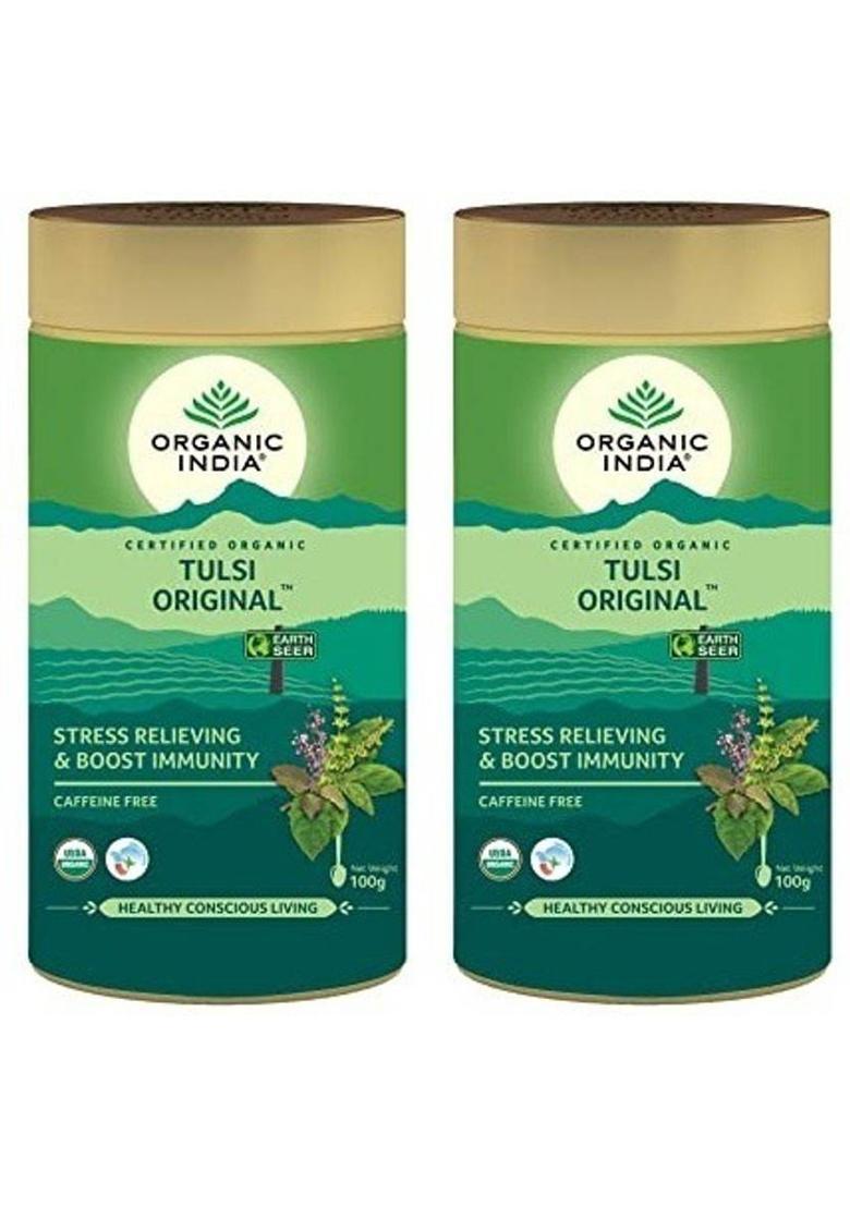 Organic India Tulsi Original 100 Gm Tin- ( Pack Of 2) Tulsi Herbal Tea Tin (2 X 50 G)