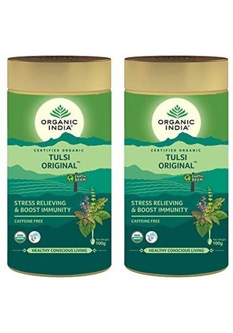 Organic India Tulsi Original 100 Gm Tin- ( Pack Of 2) Tulsi Herbal Tea Tin (2 X 50 G)