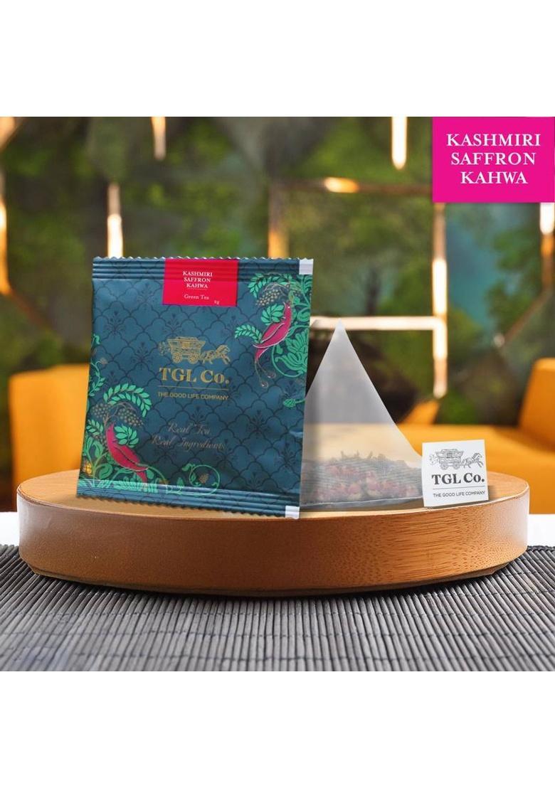 Tgl Co. Kashmiri Kahwa 16 | Enhance Digestion Cardamom, Cloves, Rose, Almond, Saffron, Cinnamon Green Tea Box (32 G)