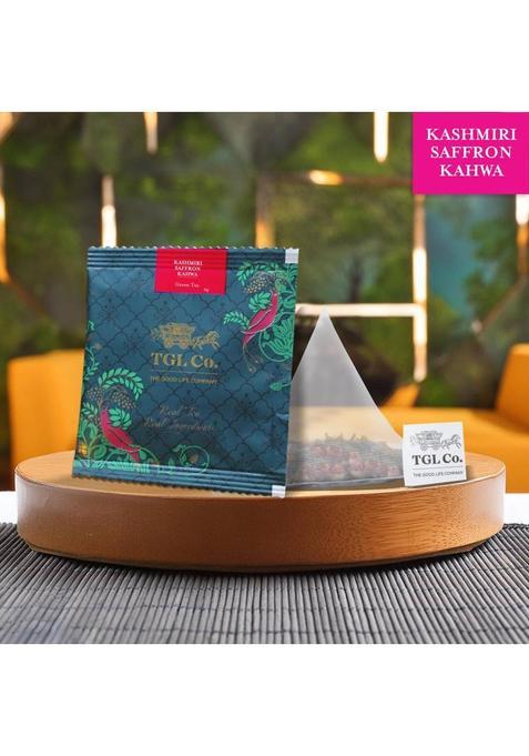 Tgl Co. Kashmiri Kahwa 16 | Enhance Digestion Cardamom, Cloves, Rose, Almond, Saffron, Cinnamon Green Tea Box (32 G)