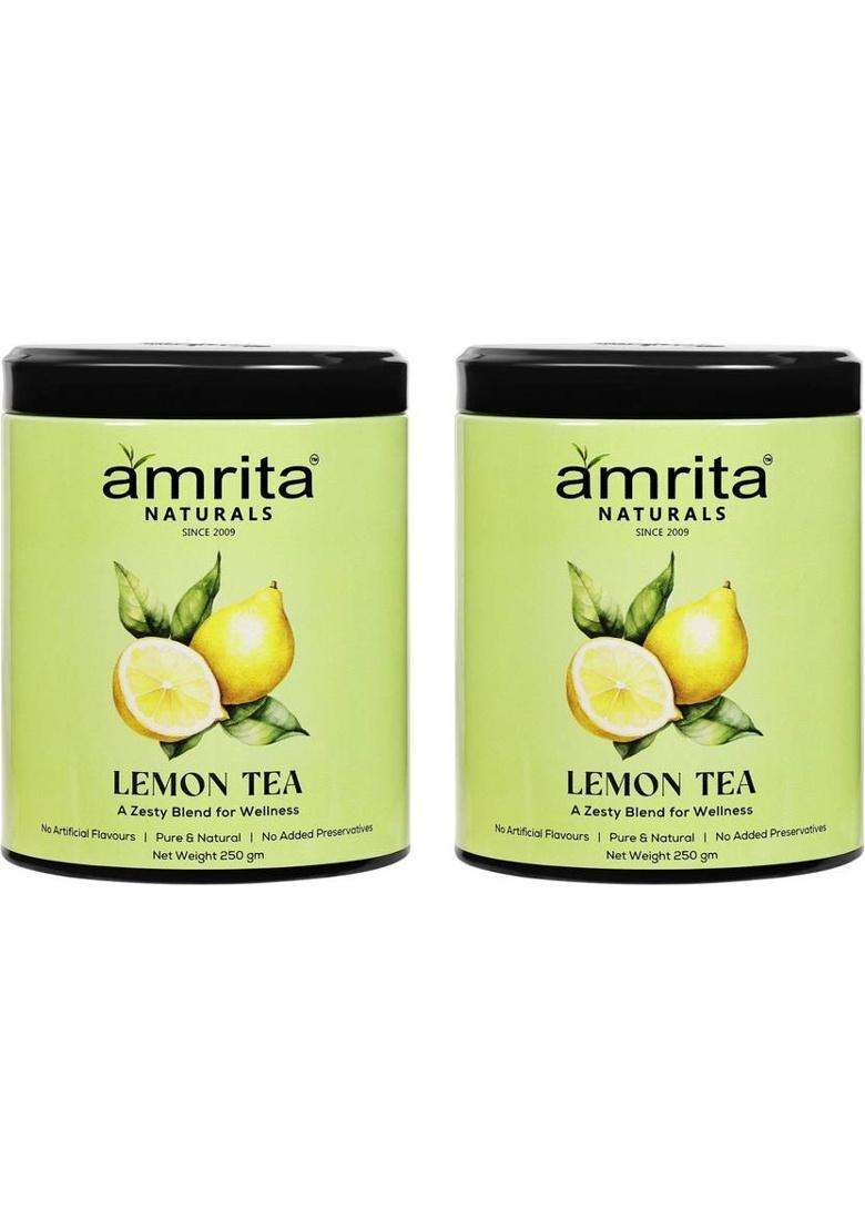 Amrita Naturals Refreshing Herbal Lemon Tea 250 + 250 Combo Pack Of 2 Lemon Herbal Tea Tin&nbsp;&nbsp;(2 X 250 G) - Indya