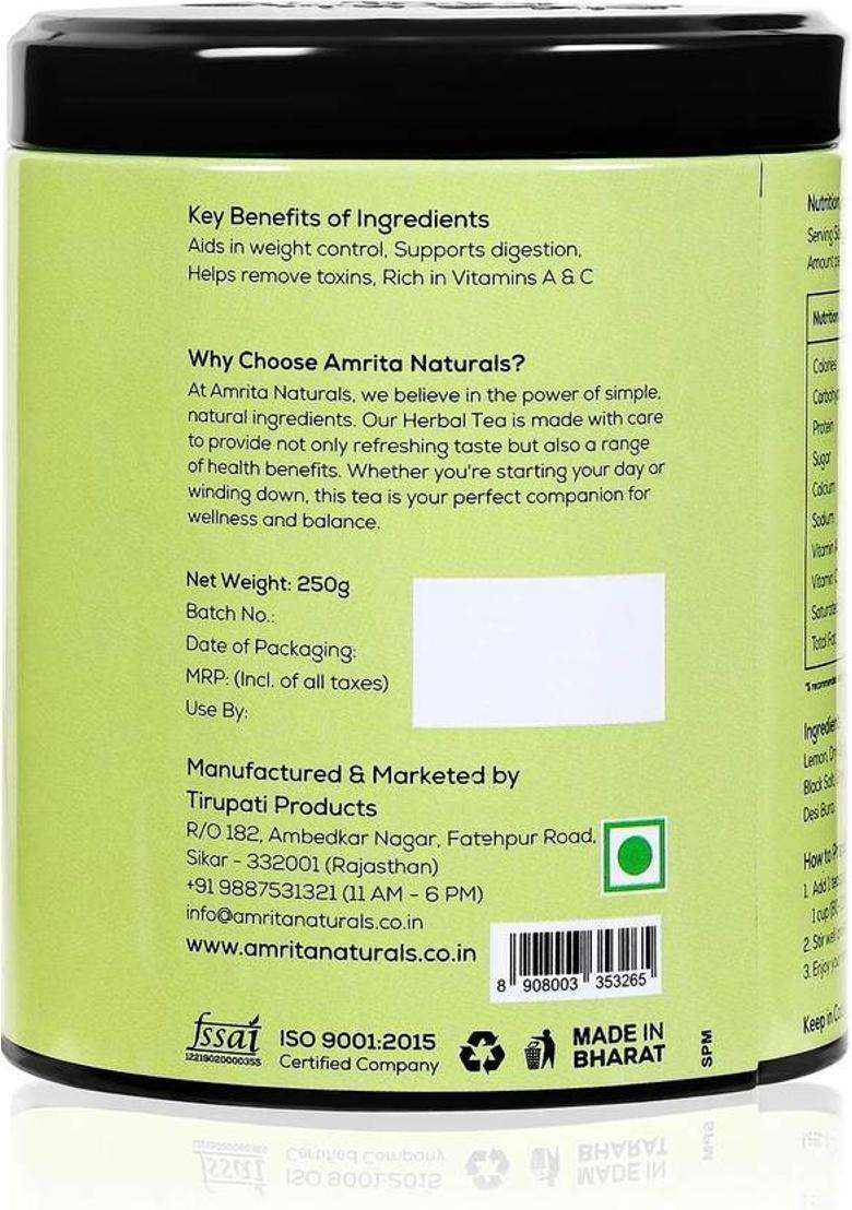 Amrita Naturals Refreshing Herbal Lemon Tea 250 + 250 Combo Pack Of 2 Lemon Herbal Tea Tin&nbsp;&nbsp;(2 X 250 G) - Indya