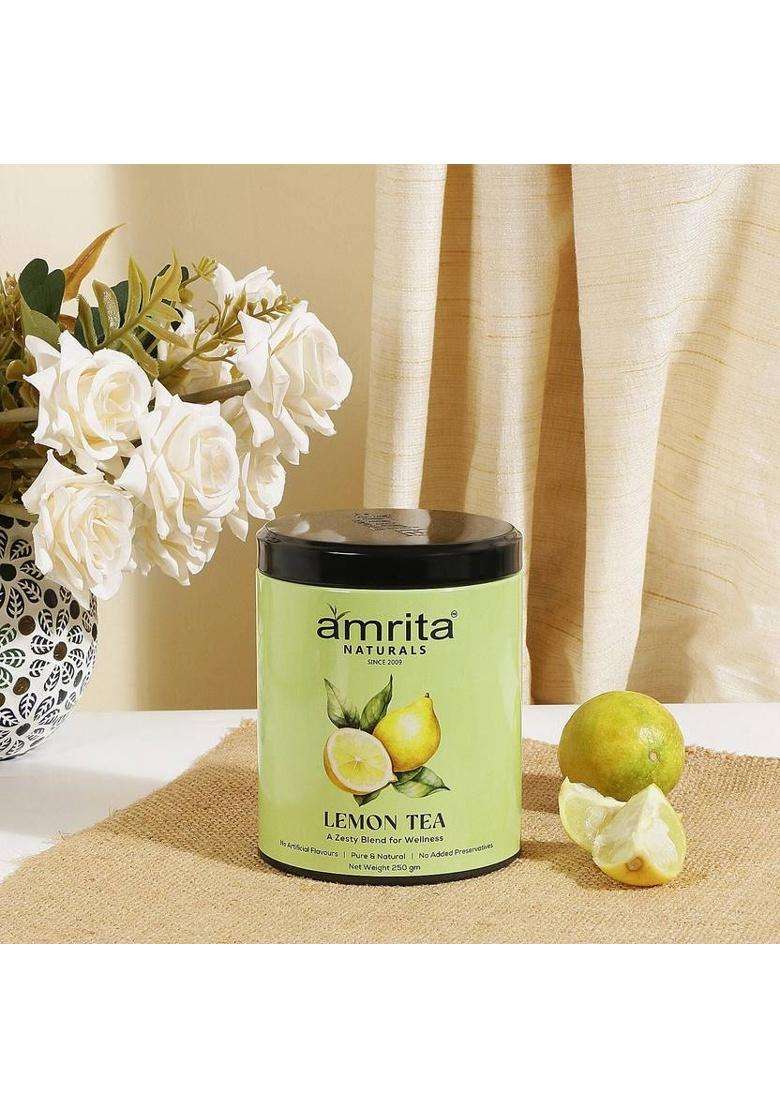 Amrita Naturals Refreshing Herbal Lemon Tea 250 + 250 Combo Pack Of 2 Lemon Herbal Tea Tin&nbsp;&nbsp;(2 X 250 G) - Indya