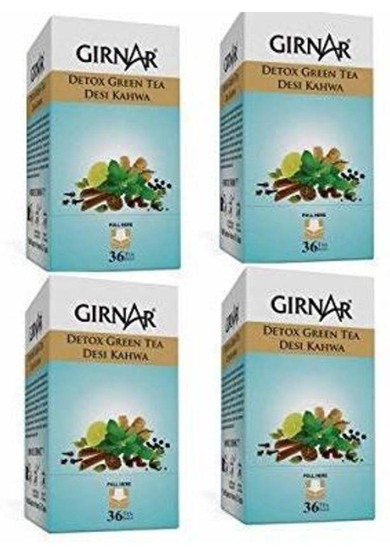 Girnar Detox Green Tea Desi Kahwa Pack Of 4 Herbs Green Tea Bags Box Herbs, Spices Green Tea Bags Box (4 X 90 G)