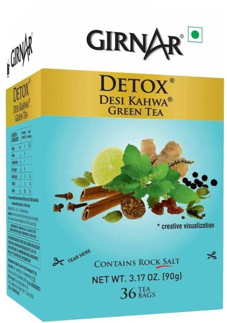 Girnar Detox Green Tea Desi Kahwa Pack Of 4 Herbs Green Tea Bags Box Herbs, Spices Green Tea Bags Box (4 X 90 G)