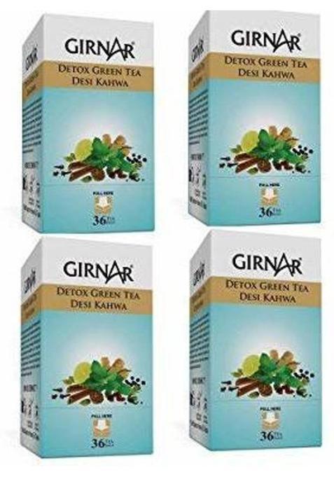 Girnar Detox Green Tea Desi Kahwa Pack Of 4 Herbs Green Tea Bags Box Herbs, Spices Green Tea Bags Box (4 X 90 G)