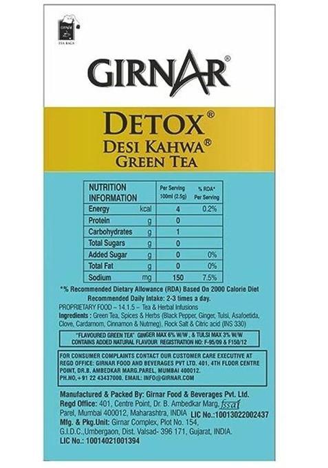 Girnar Detox Green Tea Desi Kahwa Pack Of 4 Herbs Green Tea Bags Box Herbs, Spices Green Tea Bags Box (4 X 90 G)