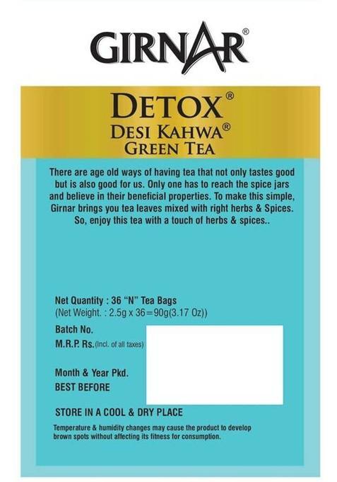 Girnar Detox Green Tea Desi Kahwa Pack Of 4 Herbs Green Tea Bags Box Herbs, Spices Green Tea Bags Box (4 X 90 G)
