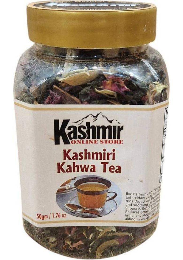 Kashmir Online Store Kashmiri Kahwa Tea|Authentic, Fragrant, And Refreshing Tea |Spices & Rose Petals Cardamom, Cinnamon, Saffron, Rose, Ginger Herbal Tea Vacuum Pack (50 G)