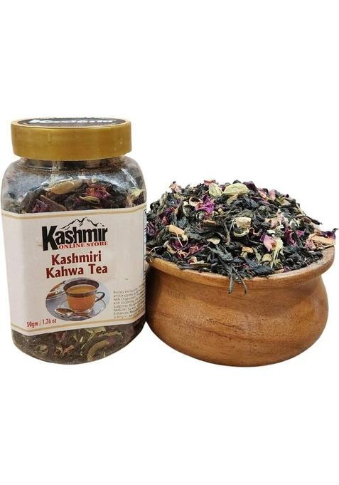 Kashmir Online Store Kashmiri Kahwa Tea|Authentic, Fragrant, And Refreshing Tea |Spices & Rose Petals Cardamom, Cinnamon, Saffron, Rose, Ginger Herbal Tea Vacuum Pack (50 G)