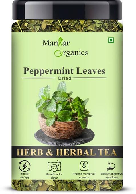 Manhar Organics Natural And Pure Dried Herbal Peppermint Tea Jar 125Gm | Refreshing Mint Burst Peppermint Herbal Tea Plastic Bottle&nbsp;&nbsp;(125 G)
