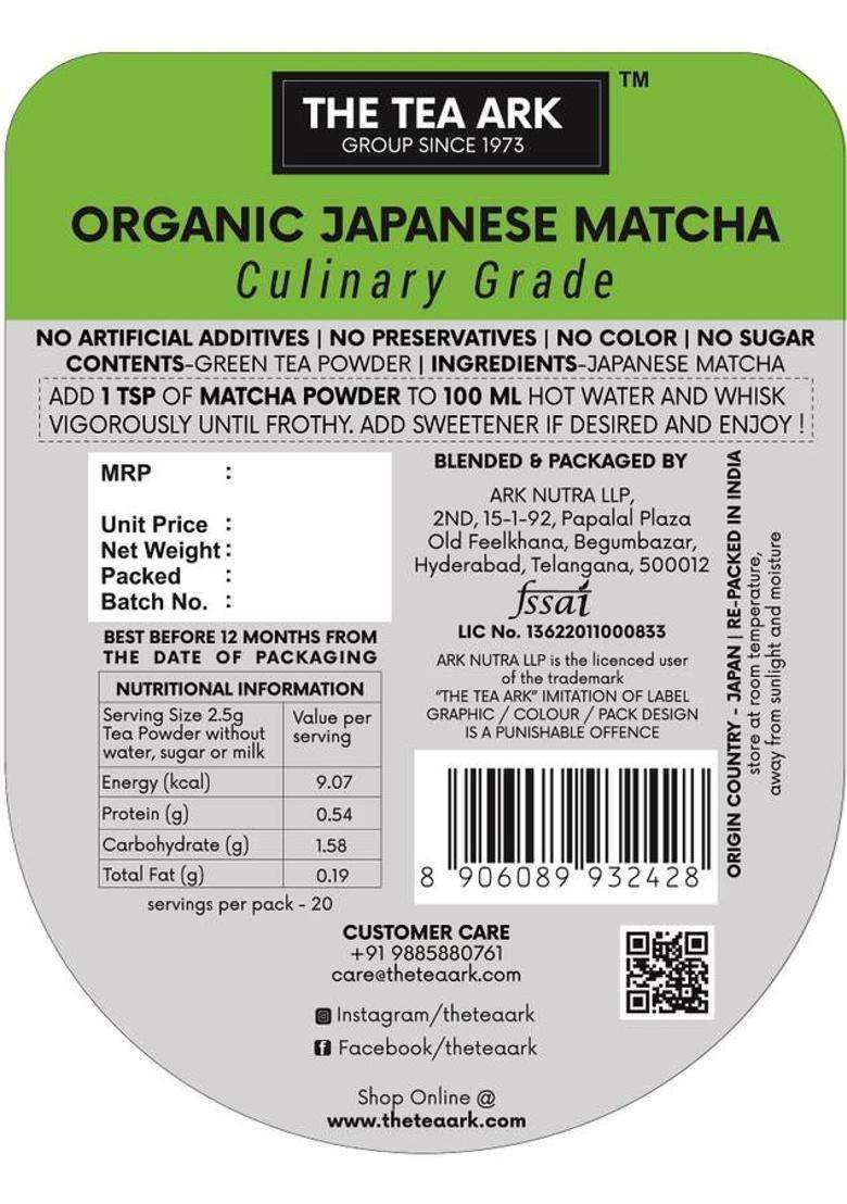 The Tea Ark Organic Matcha Green Tea Powder,Japanese Superfood Weight Management &Skin Care Matcha Tea Pouch&nbsp;&nbsp;(50 G) - Indya