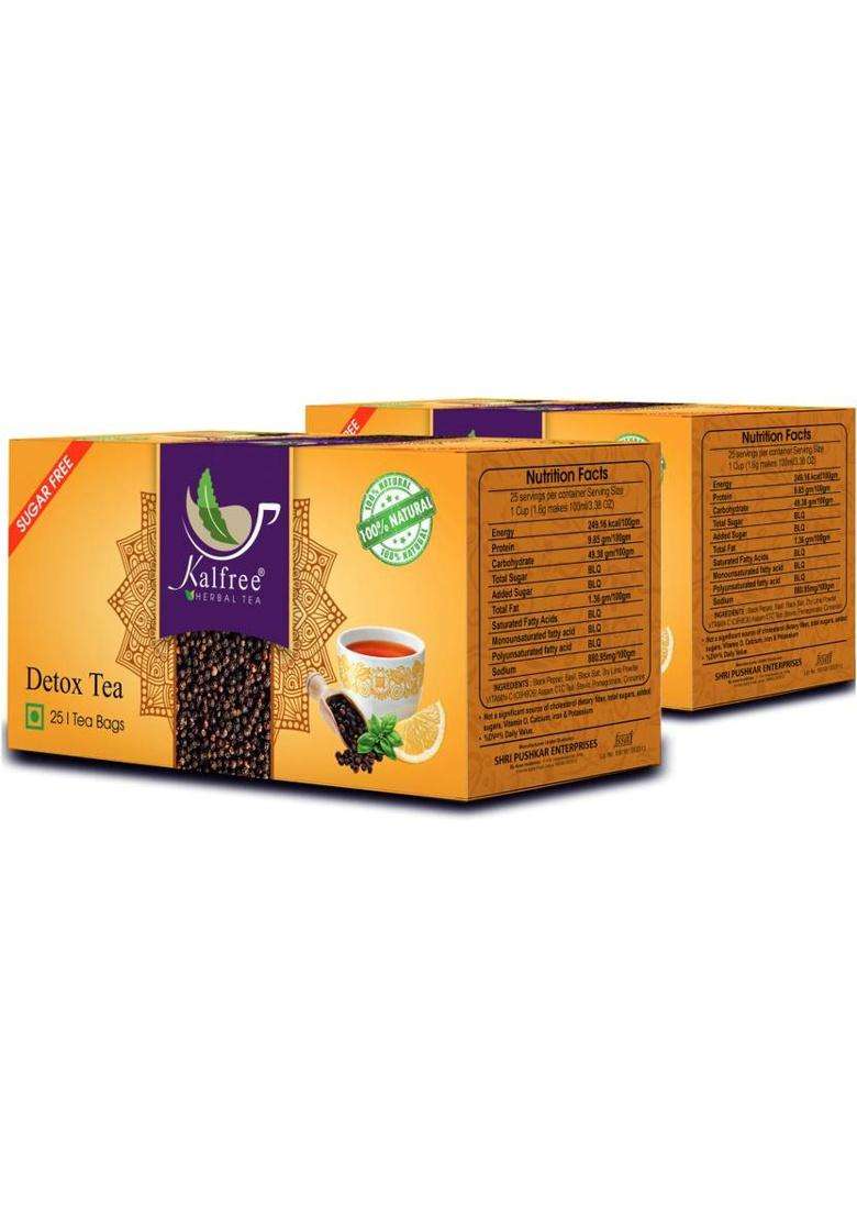 Kalfree Detox Tea For Natural Body Cleanse, Cold Relief, Weight Loss & Belly Fat Lemon Green Tea Bags Box&nbsp;&nbsp;(2 X 25 Bags) - Indya