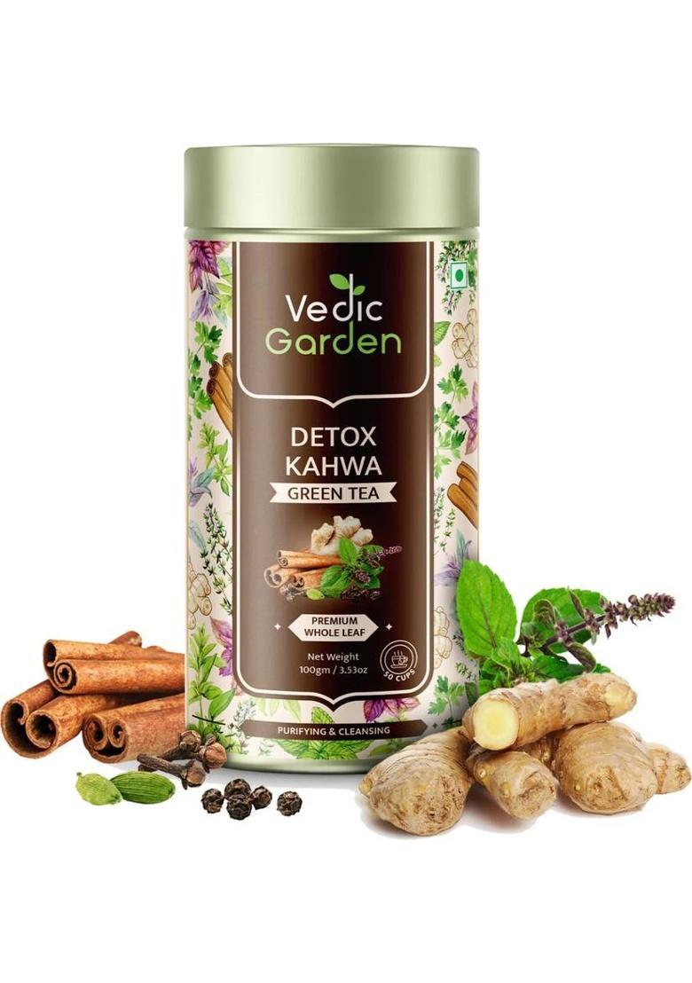 Vedic Garden Detox Kahwa Green Tea 100Gm Tulsi, Ginger, Turmeric, Cinnamon, Cloves Green Tea Tin (100 G)