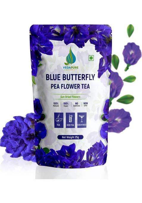 Vedapure Naturals Blue Butterfly Pea Flower Tea | Sundried, Antioxidant & Caffeine Free | Exotic Herbs Tea Pouch (25 G)
