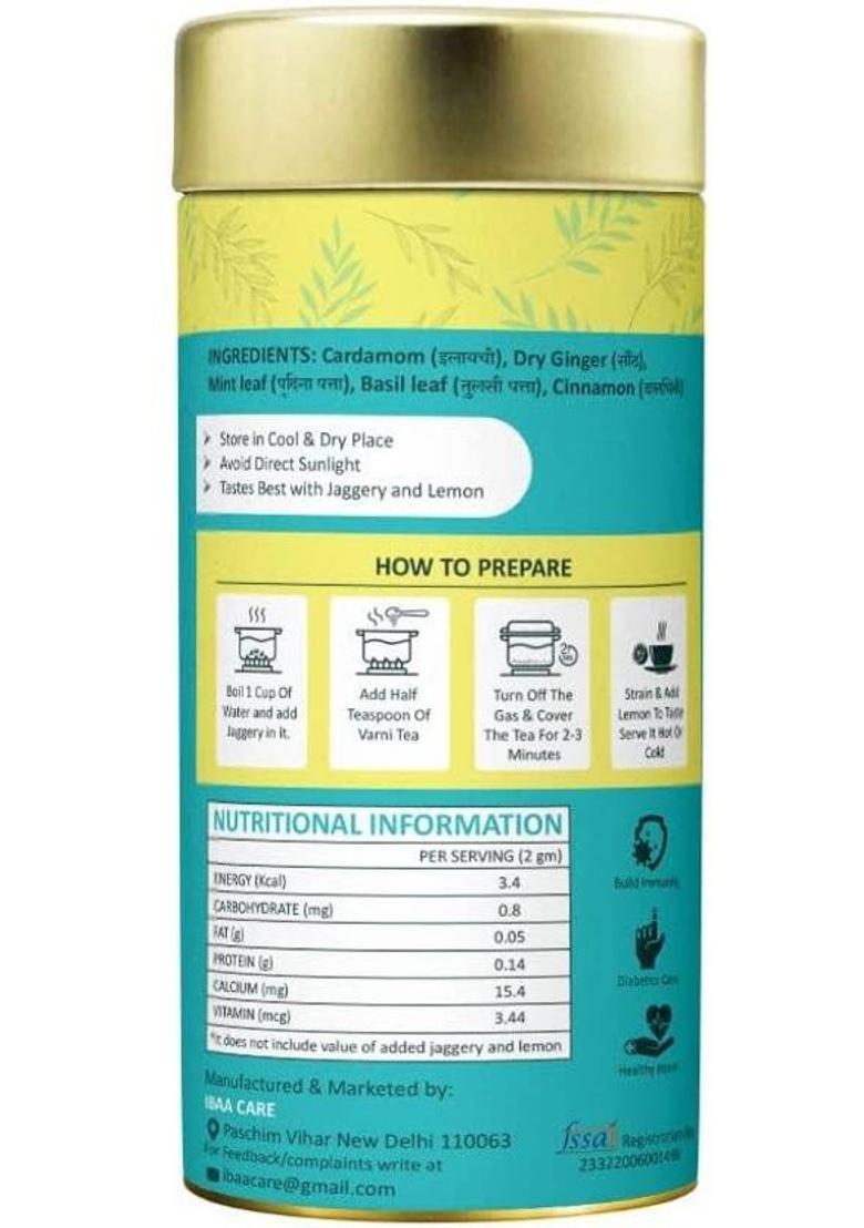 Varni Hunza 100% Natural Herbal Tea|Energetic Drink For Good Health & Longevity Cardamom, Spices, Herbs, Cinnamon, Ginger, Tulsi Herbal Tea Tin (100 G)