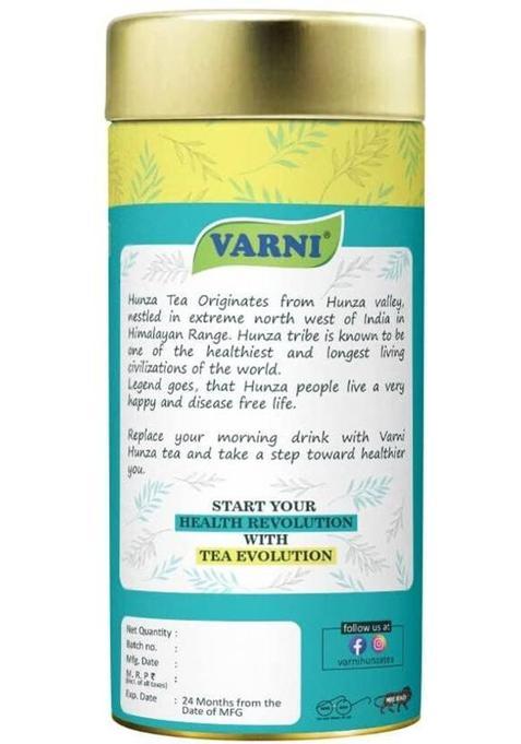 Varni Hunza 100% Natural Herbal Tea|Energetic Drink For Good Health & Longevity Cardamom, Spices, Herbs, Cinnamon, Ginger, Tulsi Herbal Tea Tin (100 G)