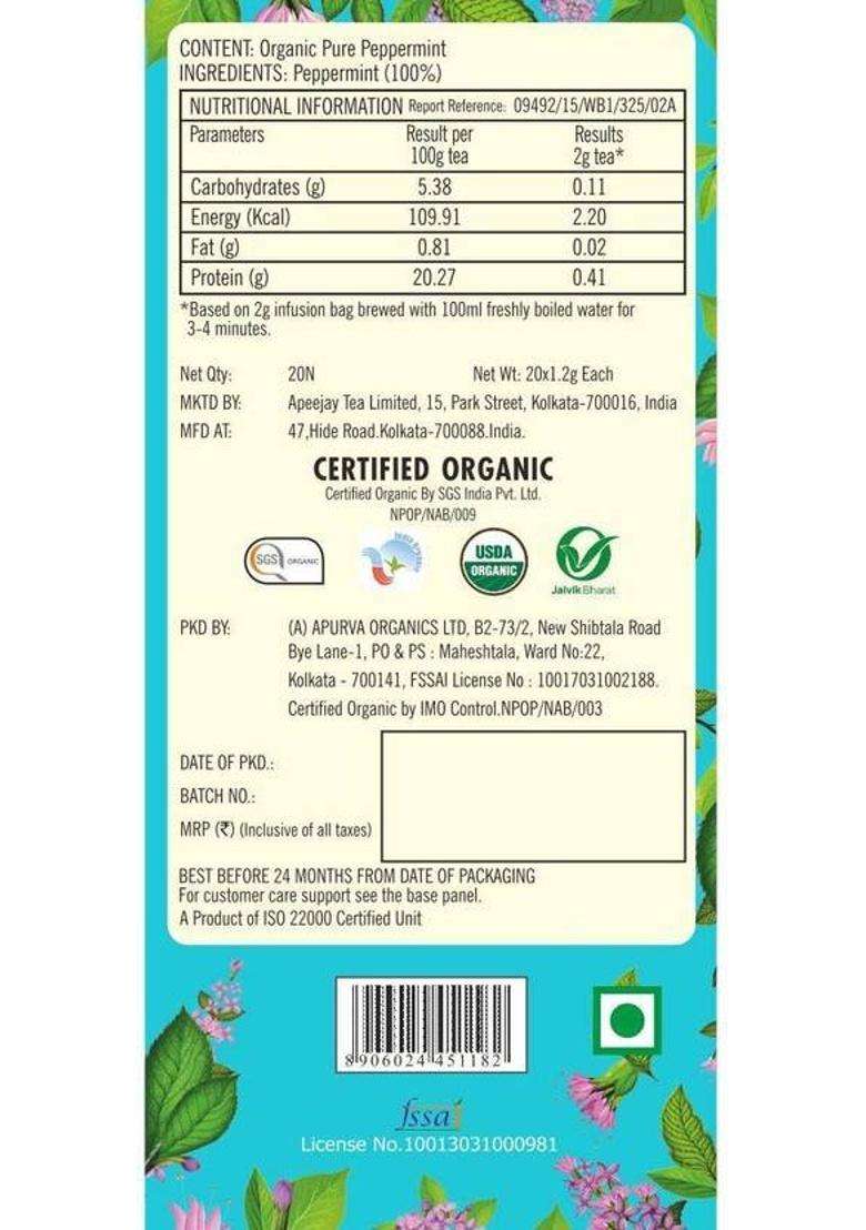 Typhoo Refreshing Organic Peppermint Tea With Pure Peppermint Tea Bags, 20 Tea Bags Tea Bags Box&nbsp;&nbsp;(20 Bags) - Indya