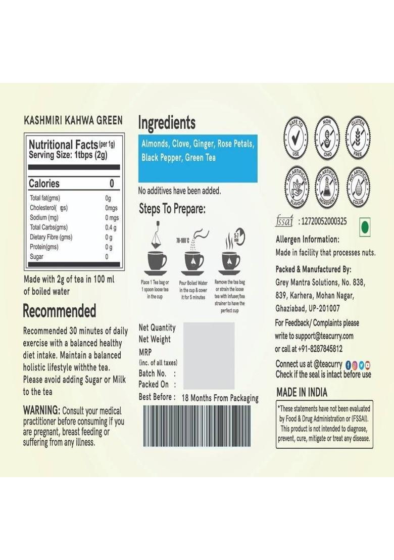 Teacurry Kashmiri Kahwa Tea |Green Tea | 100 Gms | Detox Tea | Helps In Weight Loss, Immunity, Digestion Assorted Green Tea Pouch (100 G)