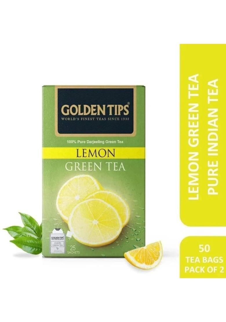 Golden Tips Indian Flavoured Lemon Green Tea Bags Box (2 X 50 G)