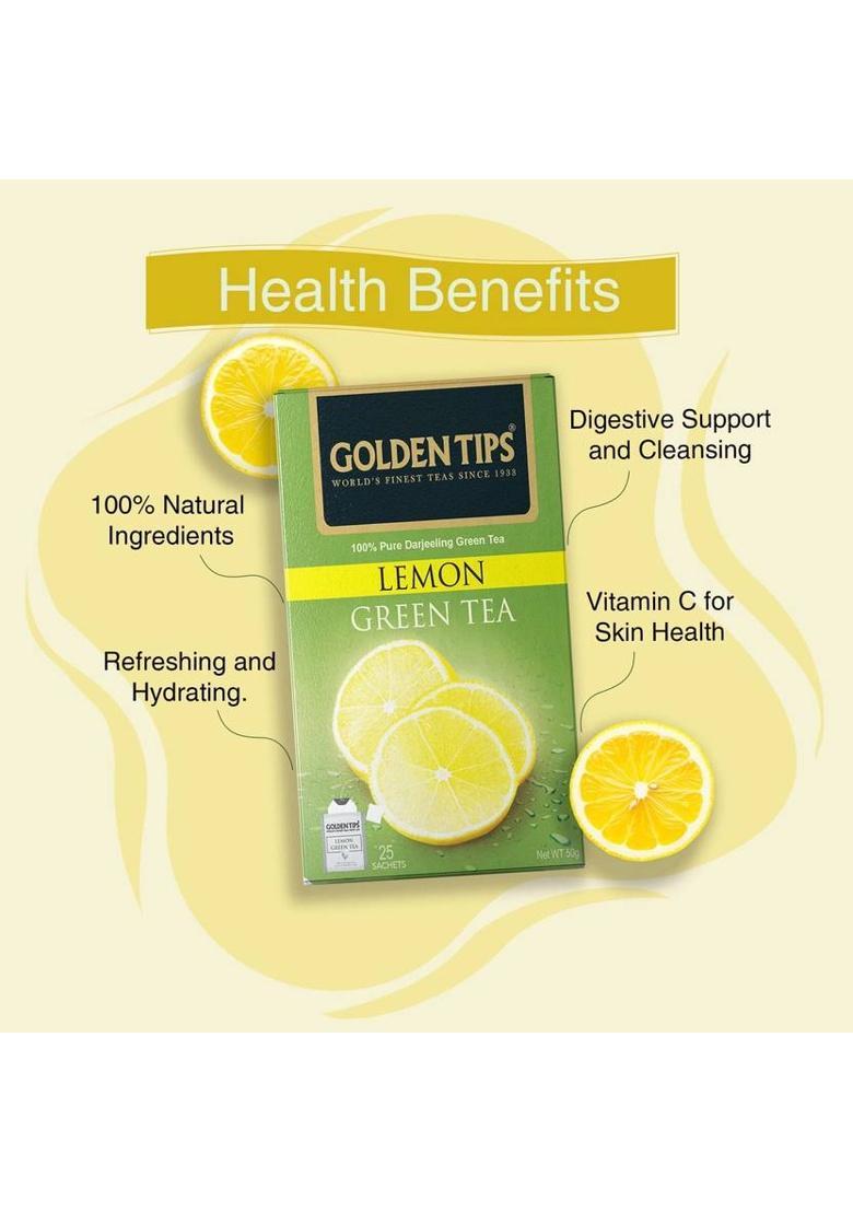 Golden Tips Indian Flavoured Lemon Green Tea Bags Box (2 X 50 G)
