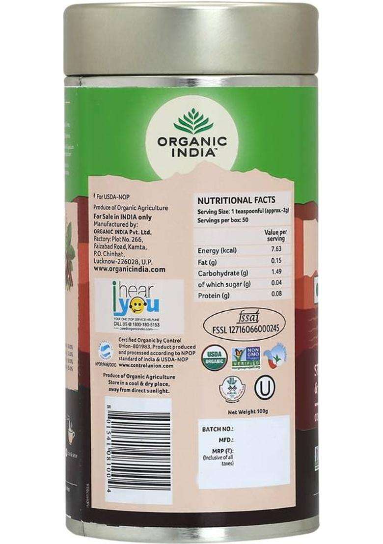 Organic India Masala Tulsi Masala Tea Tin&nbsp;&nbsp;(100 G) - Indya