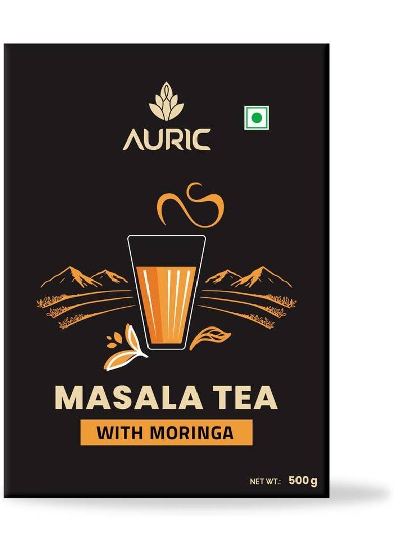 Auric Kadak Moringa Masala Tea Assam & Darjeeling Black Tea Blended With 7 Spices Spices Masala Tea Box (500 G)
