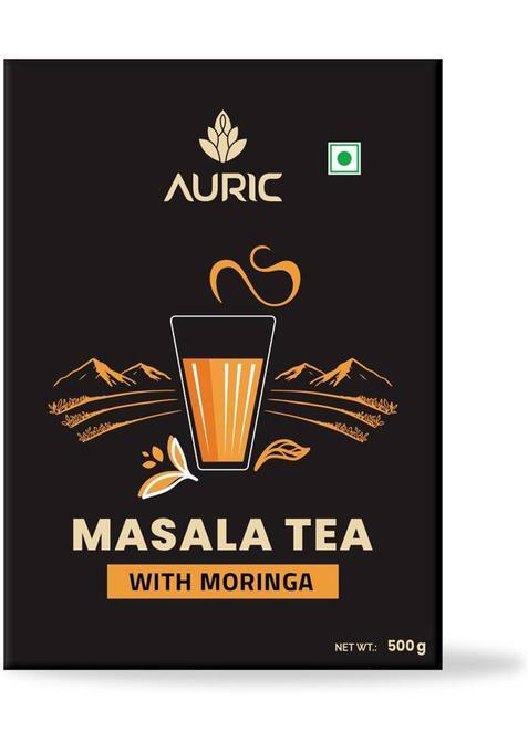 Auric Kadak Moringa Masala Tea Assam & Darjeeling Black Tea Blended With 7 Spices Spices Masala Tea Box (500 G)