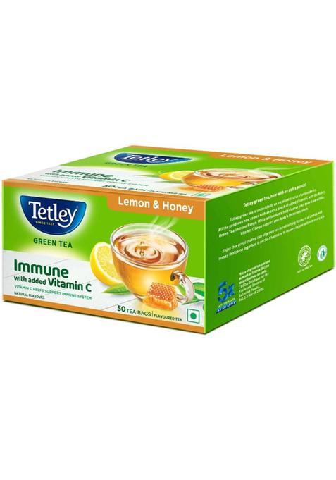 Tetley Lemon & Honey Flavored Green Tea, Immune With Added Vitamin C Green Tea Box&nbsp;&nbsp;(50 Bags)