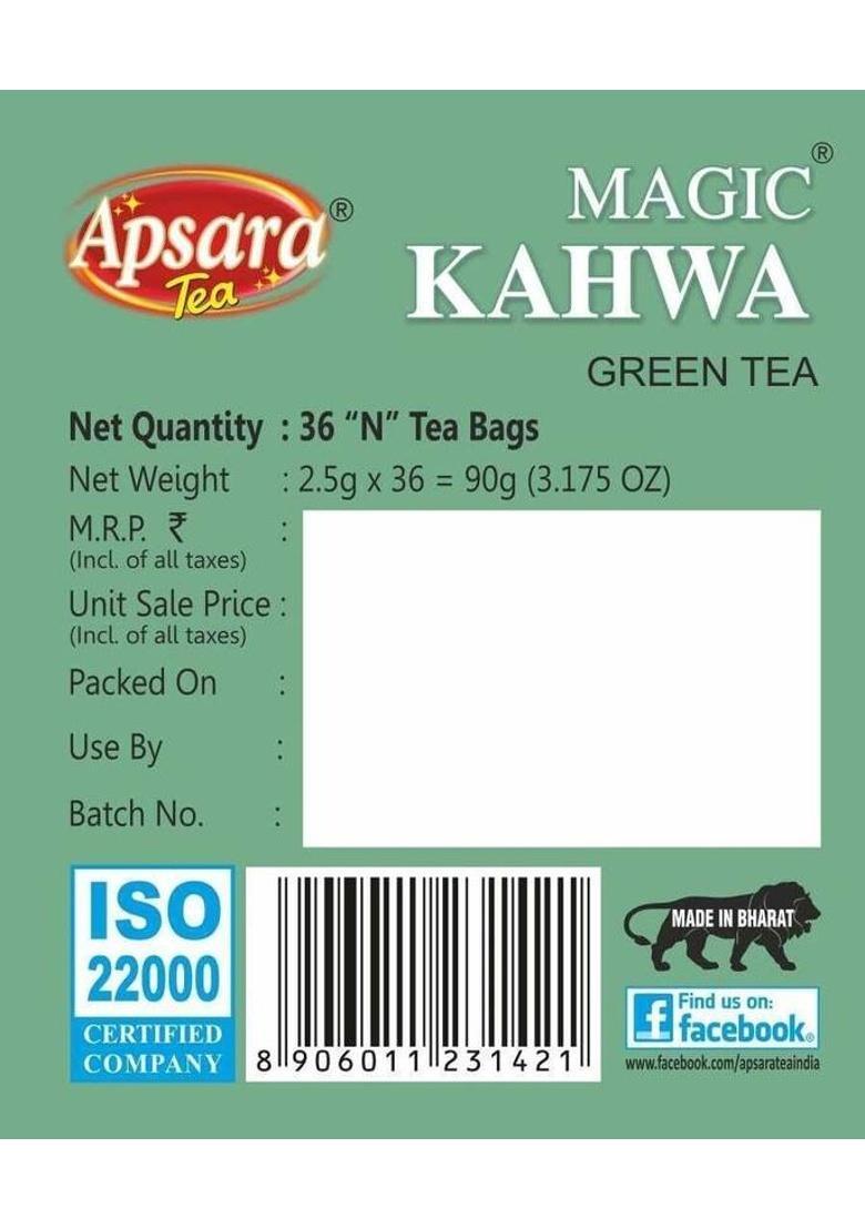 Apsara Detox Kahwa Green Tea | Mixed Herbs & Spices (36 Pyramid Tea Bags) Green Tea Bags Box (36 X 2.5 G)