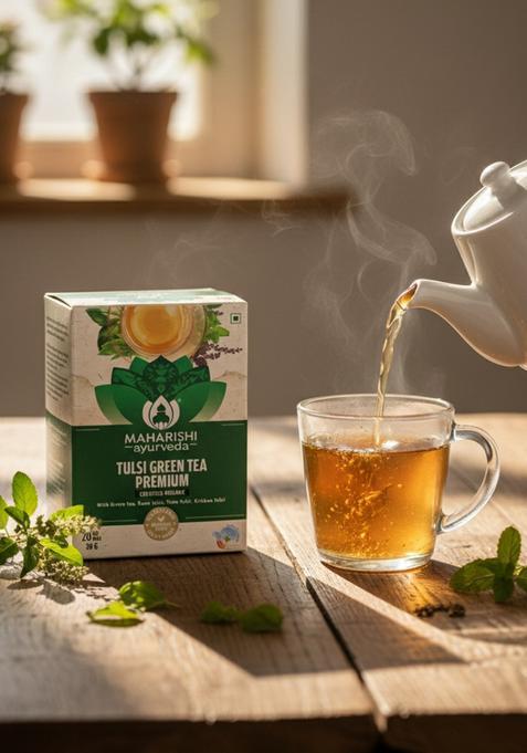 Maharishi Ayurveda Tulsi Green Tea Premium Tulsi Green Tea Bags Box (30 G)