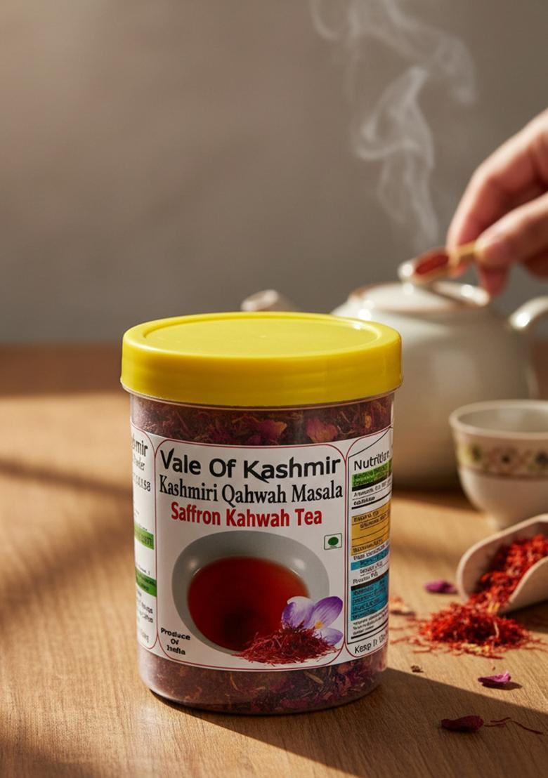 Vale Of Kashmir Kashmiri Kesar Kahwah Tea Masala Whole , Instant Mix Tea Kashmiri Kawa Tea Herbal Infusion Tea Plastic Bottle (200 G)
