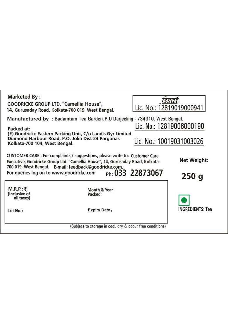 Goodricke Badamtam Darjeeling Tea Single Estate Unflavoured Tea Box&nbsp;&nbsp;(250) - Indya