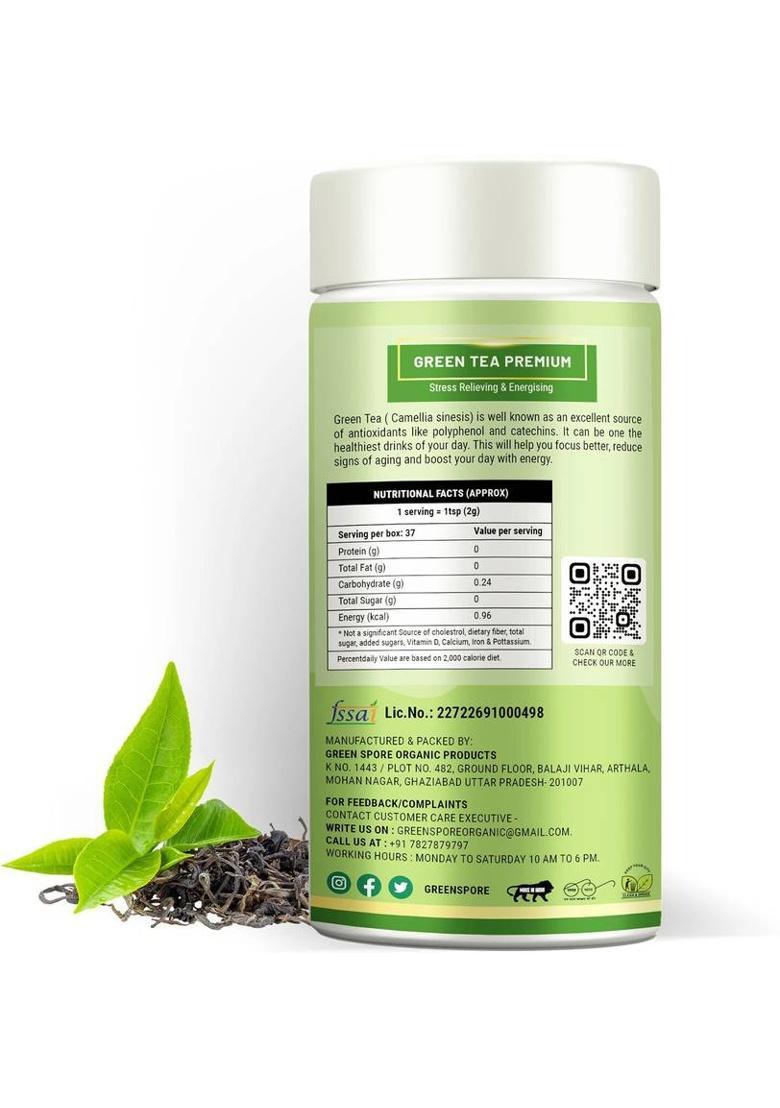 Green Spore Green Tea Premium,Antioxidants Rich,Improves Metabolism,Reduce Weight Whole Leaf Green Tea Tin (2 X 75 G)