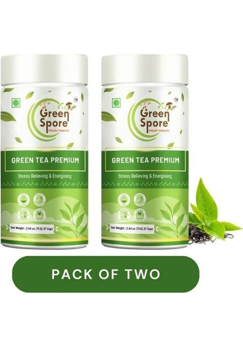 Green Spore Green Tea Premium,Antioxidants Rich,Improves Metabolism,Reduce Weight Whole Leaf Green Tea Tin (2 X 75 G)
