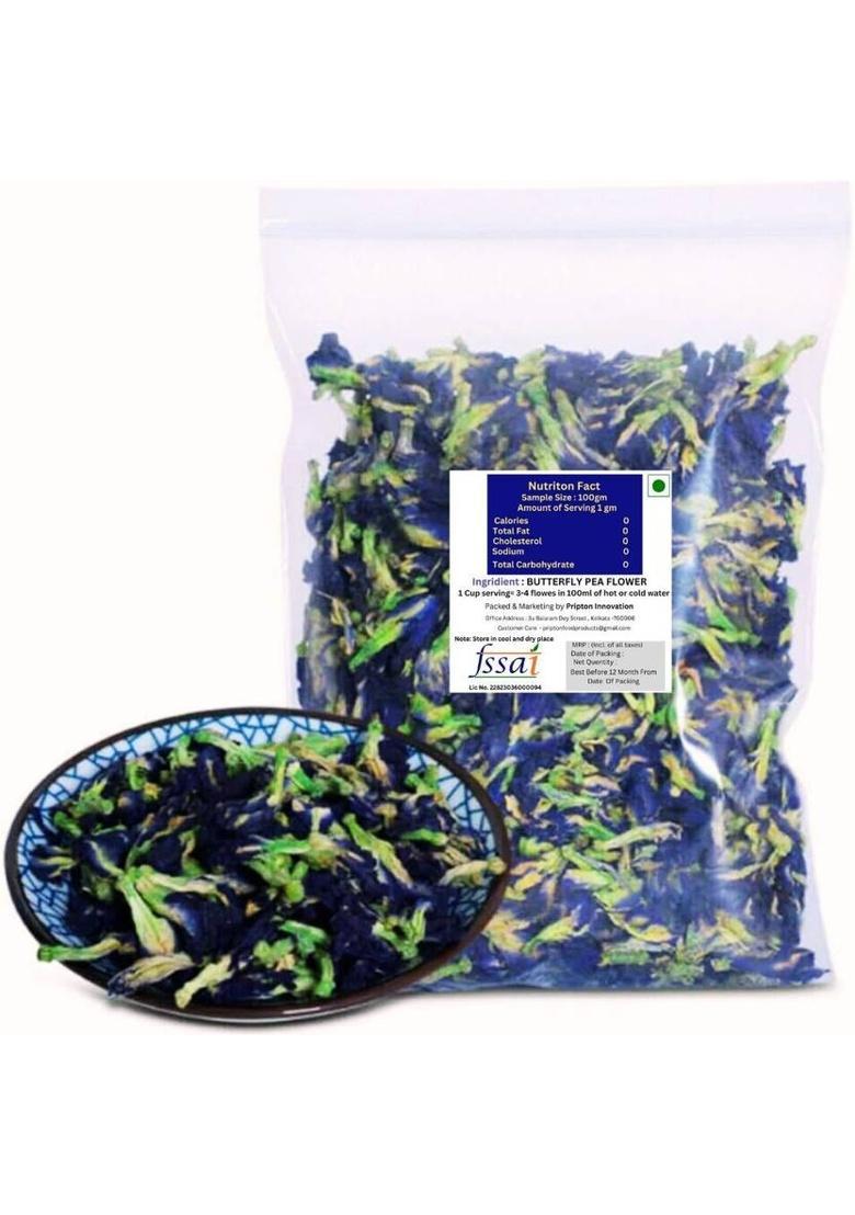 Pripton Blue Butterfly Pea Tea, Dried Tea For Glowing Skin And Stress Relief Natural Herbal Tea Pouch (50 G)