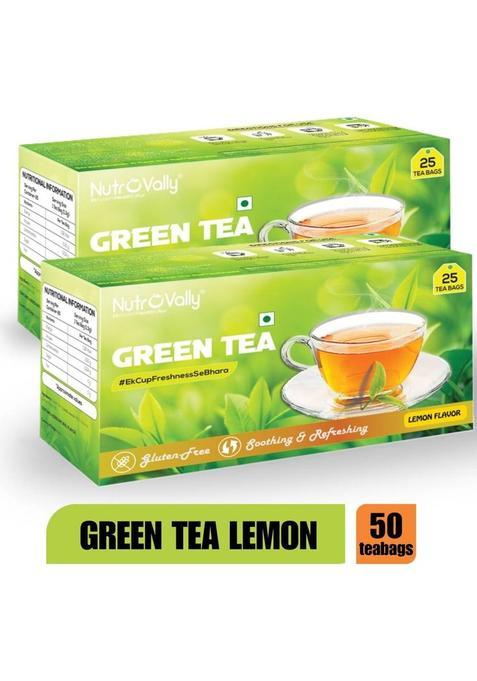 Nutrovally Green Tea For Weight Loss & Build Immunity | Premium Tea Leaves With Active Ingredients Lemon Green Tea Lemon Green Tea Bags Box&nbsp;&nbsp;(2 X 25 Bags)