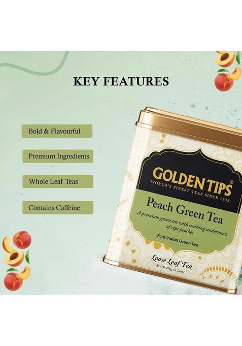 Golden Tips Premium Darjeeling Full Loose Leaves Peach Green Tea Tin (100 G)