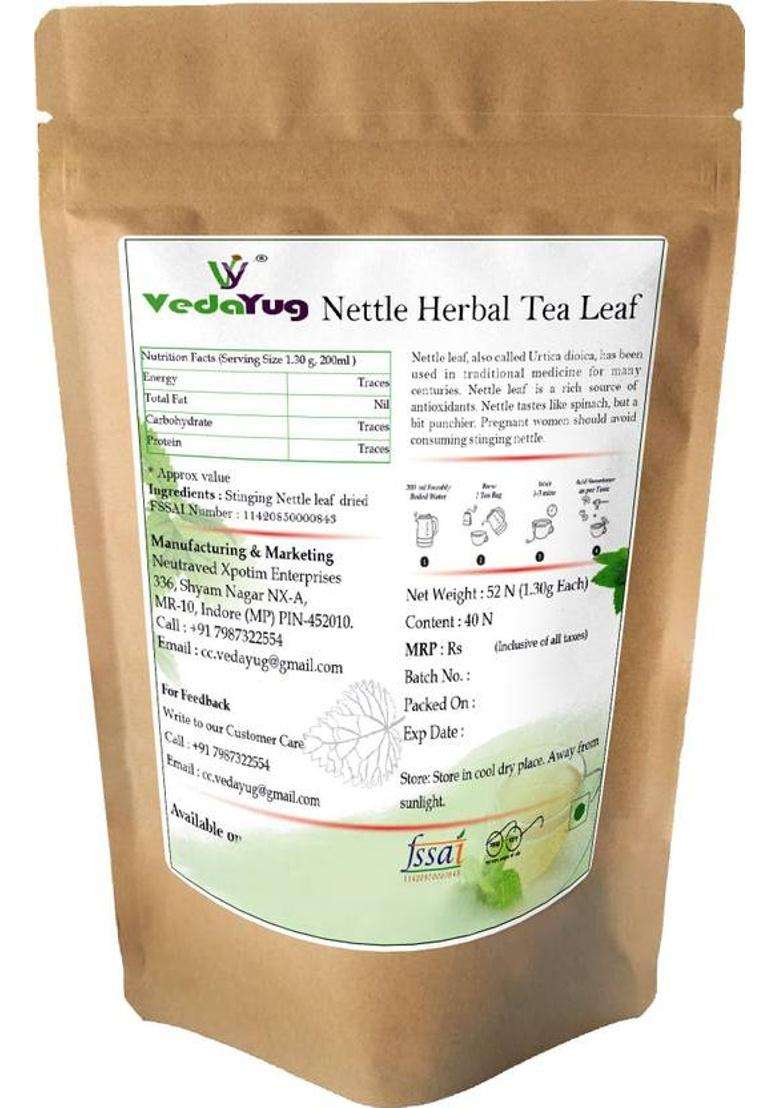 Vy Vedayug Nettle Leaf Tea 40 Eco-Friendly Tea Bags / Himalayan Stinging Nettle 100% Herbs Herbal Tea Bags Pouch&nbsp;&nbsp;(40 Bags) - Indya