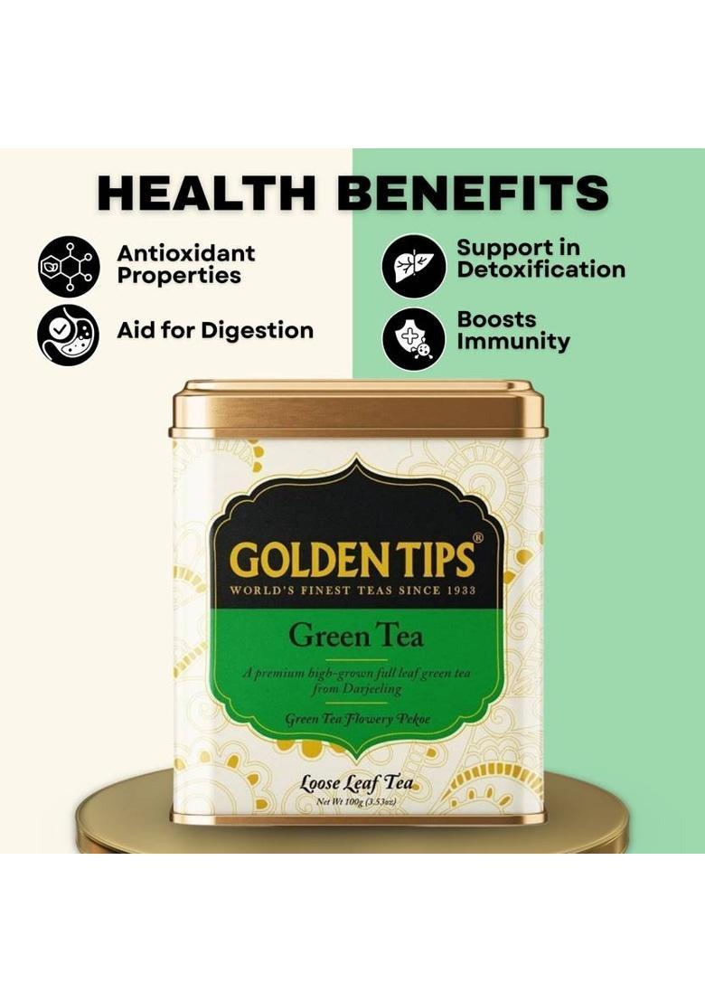 Golden Tips Premium Darjeeling High Grown Loose Leaf Unflavoured Green Tea Tin (100 G)