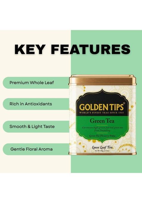 Golden Tips Premium Darjeeling High Grown Loose Leaf Unflavoured Green Tea Tin (100 G)