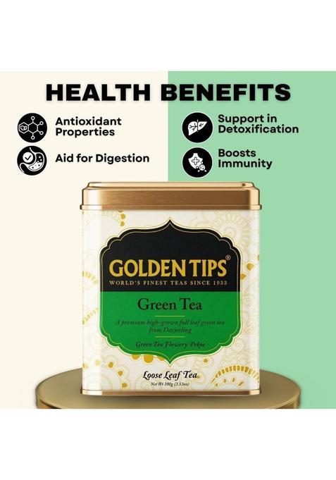 Golden Tips Premium Darjeeling High Grown Loose Leaf Unflavoured Green Tea Tin (100 G)