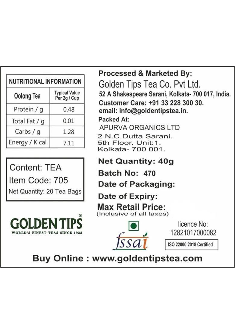 Golden Tips Loose Leaf Premium Pyramid Bags Oolong Tea Box (40 G)