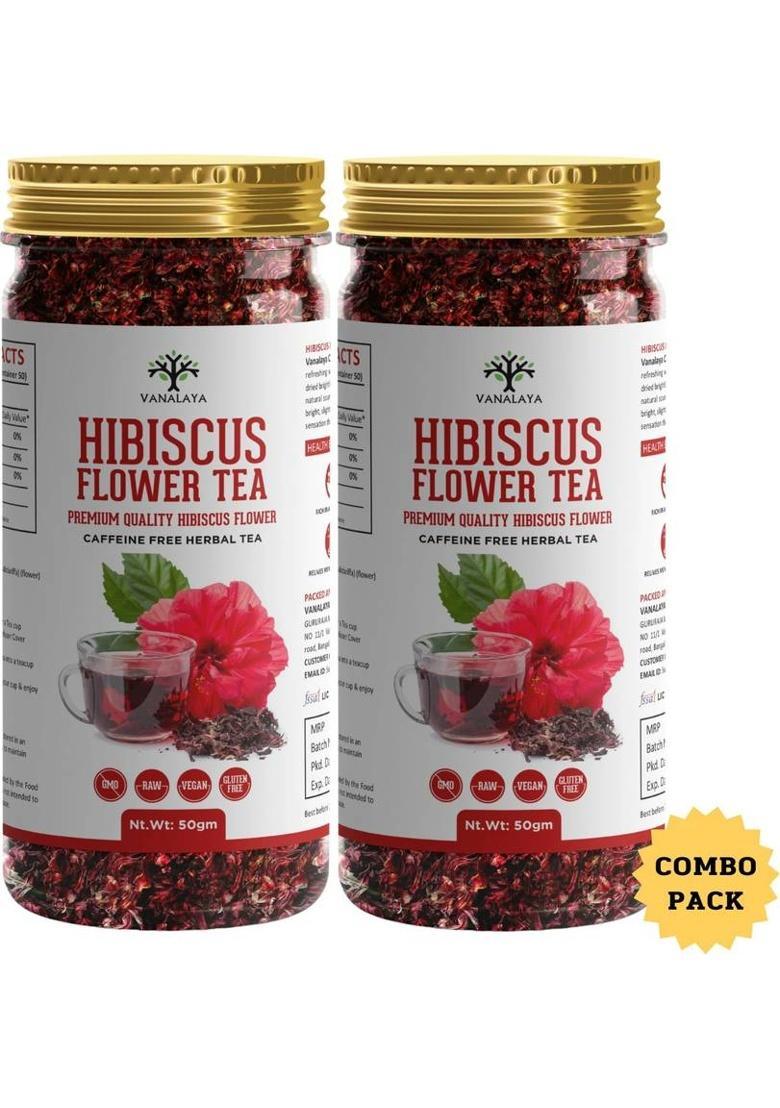 Vanalaya Organic Hibiscus Flower Tea From Sun Dried Hibiscus Petals For Weight Loss, Reduce Stress And Blood Pressure Herbal Tea Plastic Bottle (2 X 50 G)