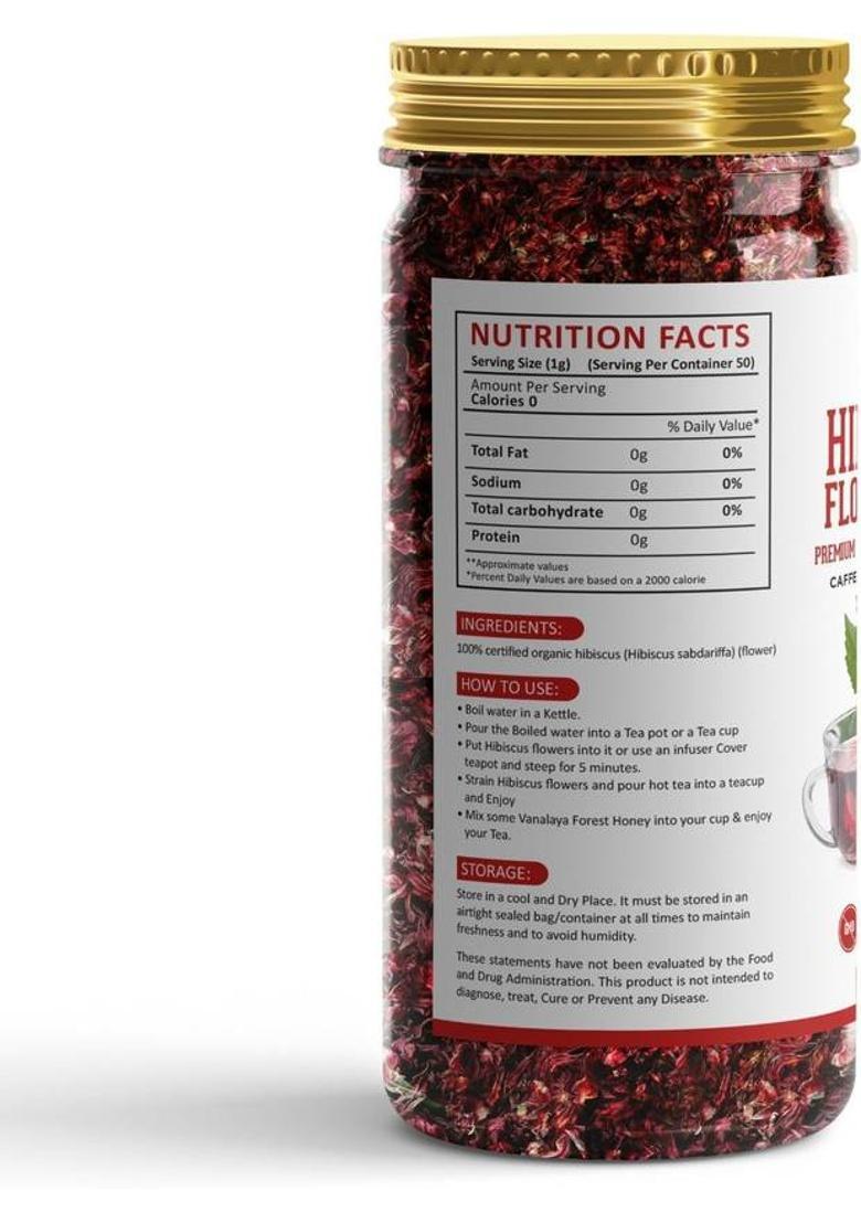Vanalaya Organic Hibiscus Flower Tea From Sun Dried Hibiscus Petals For Weight Loss, Reduce Stress And Blood Pressure Herbal Tea Plastic Bottle (2 X 50 G)