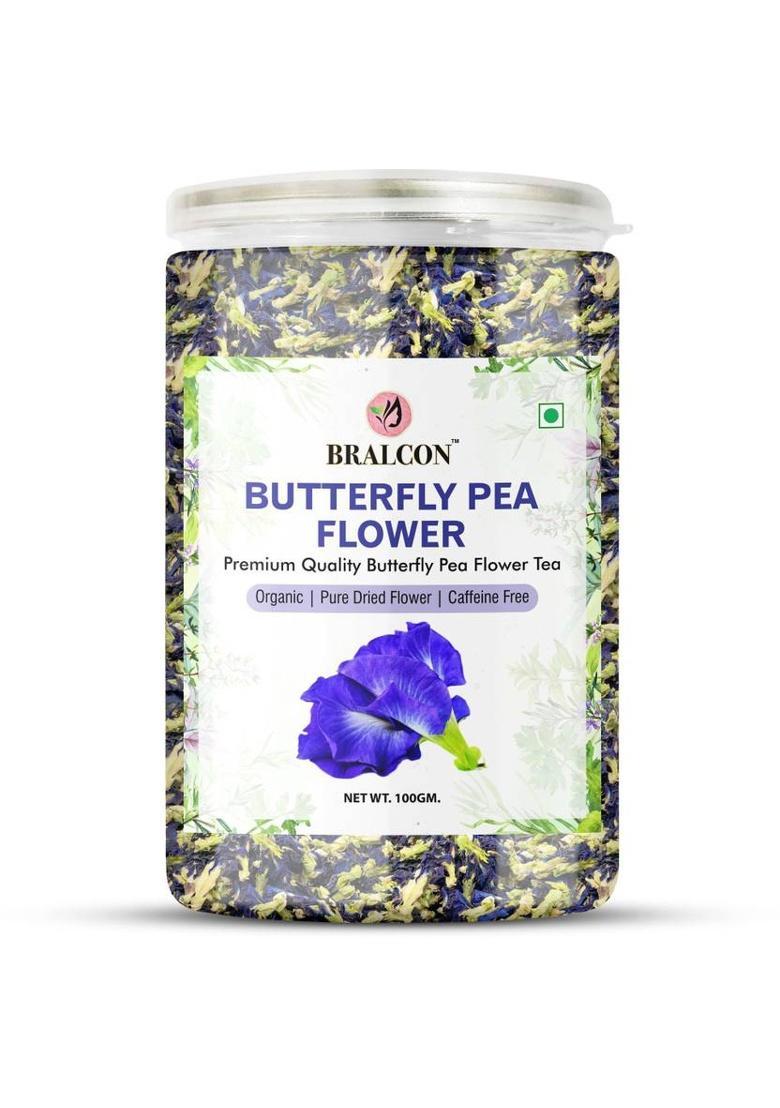 Bralcon Organic Hibiscus Flower Tea And Butterfly Pea Flower Tea Combo Pack 100G Each | Herbal Tea Plastic Bottle (2 X 100 G)